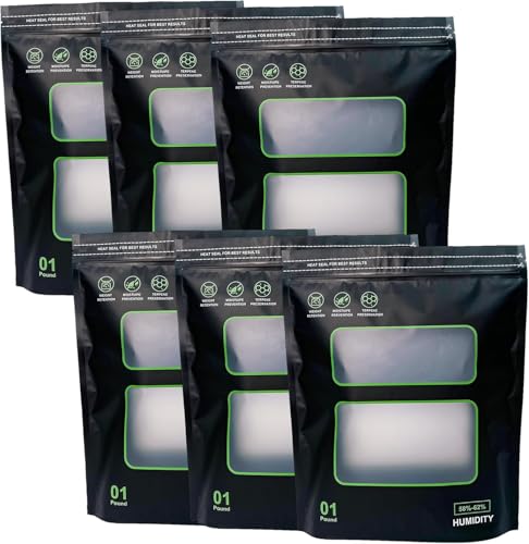 6pcs 1LB Storage Terp Bags 58%-62% RH 2-Way Humidity Control Bags for Curing & Storage Resealable (1 lb-6p)