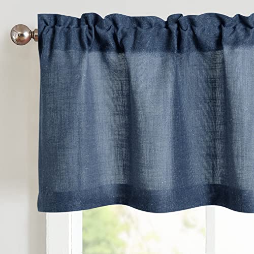 jinchan Linen Valance for Kitchen Living Room Rod Pocket Small Window Curtains Flax Linen Textured Valance Curtains Farmhouse Country Rustic Window Treatments 1 Panel 15 Inch Indigo Blue 52"