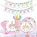 Sunshine smile Unicorno Set Piatti Tazze,Set di Articoli per Feste Unicorno,Riutilizzabile Unicorno Party Kit,Unicorno Festa Stoviglie,Unicorno Party Compleanno