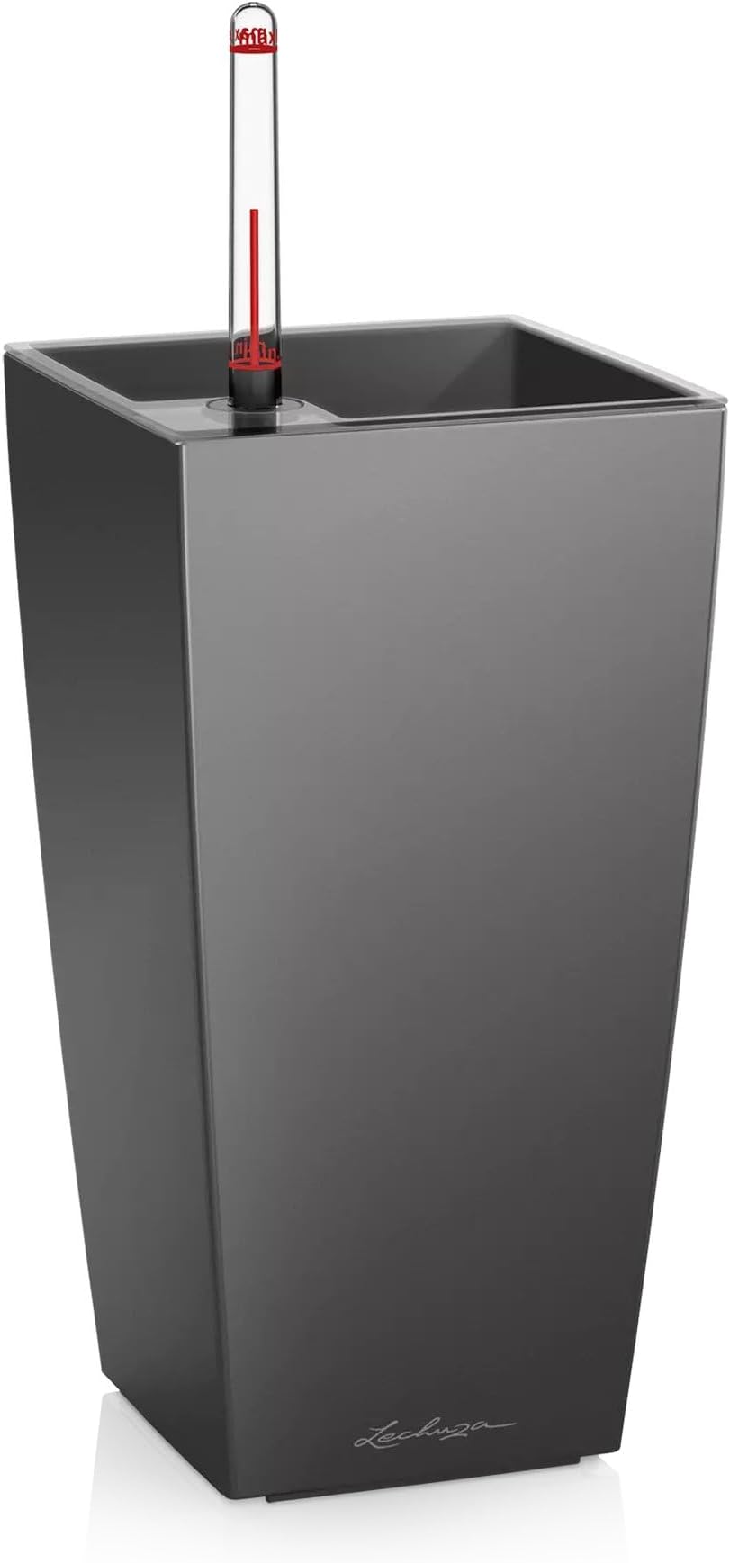 Lechuza Cubi Premium 9 Planter with Water Level Indicator, Mini, Charcoal Metallic