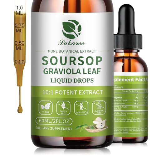 Lukaree Pure Soursop Graviola Leaf Extract for Immunity Gut Health & Natural Energy Support Soursop Bitters Liquid with Cold Extract Vegan | Gluten-Free | 2 Fl Oz