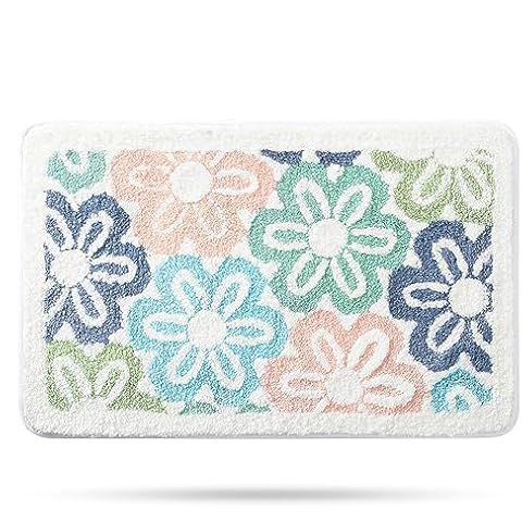 Molesun Floral Bath Mat, Bathroom Rug Non-Slip Soft Shower Rug Microfiber Cute Bath Rug for Kids, Water Absorbent Thick Shaggy Floor Mats for Bedroom, Kitchen, Home Decor, 20" x 31" Cover