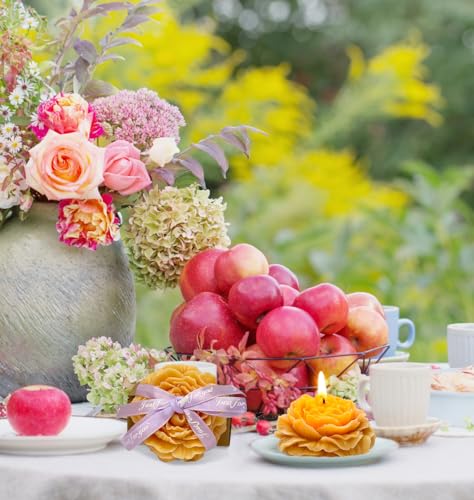 Light-Orange Peony Flower Shape Candles for Women - Aromatic Pastel Aesthetic Candle with Jasmine Fragrance - Christmas Gift for Friends Colleagues and Classmates (3 inch) - Image 3