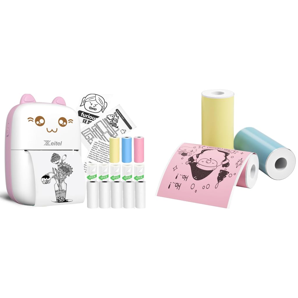 Zeitel® Mini Bluetooth Thermal Printer Combo for Android & iOS, Portable Inkfree Sticker Label Printer with 13 Print Rolls + 3 Color Adhesive Papers, DIY Journaling, Crafts, Planners, Pink-image-21