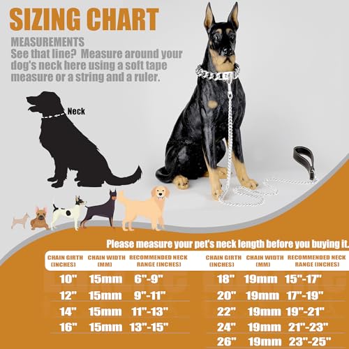 Image of Dog Chain Collars Stainless Steel Dog Collar 15mm Cuban Link Dog Collar Metal Dog Chain with Snap Buckle Dog tag for Puppy Small Dogs(12 inch)