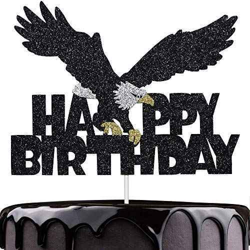 Trelsan Bald Eagle Happy Birthday Cake Topper Black Glitter Cake Topper Bald Eagle Themed Party Cake Decoration