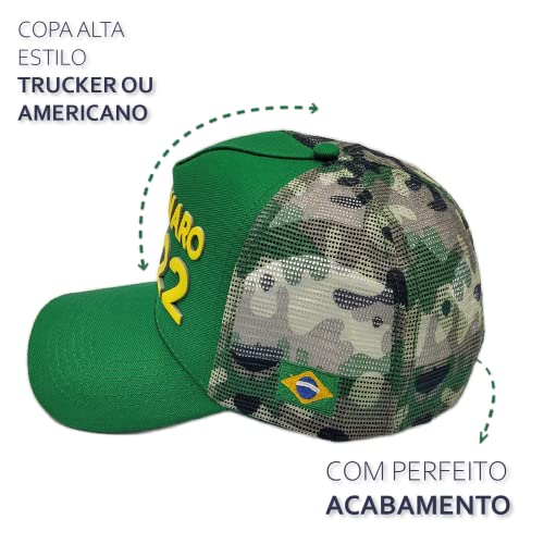 Kit 3 Bonés Country Bolsonaro 2022 Mito Presidente Verde Amarelo Camuflado Oficial