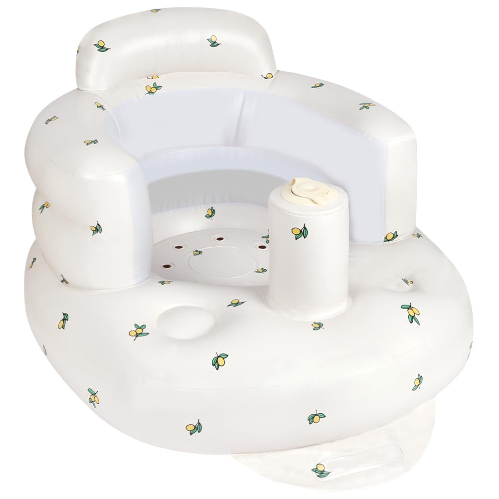 Aufblasbarer Babysitz, tragbarer aufblasbarer Babysofasitz mit eingebauter Luftpumpe, Kleinkind-Badesitz für Reisen über 3 Monate, Kleinkind-Bodensitz für Reisen, Olivenblüte
