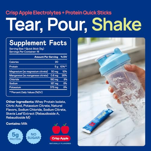Image of Hi-Lyte Electrolytes + Protein Quick Sticks Crisp Apple, 16 Servings - Sodium, Potassium, Whey Protein - Keto Friendly - 5g Protein, No Sugar