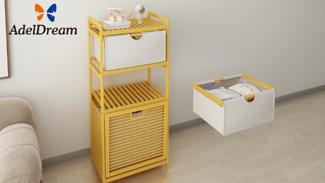 AdelDream Cesto Portabiancheria In Bambù Carbonizzato 72L Con Coperchio - Contenitore Con Maniglie In Corda Per Bagno E Camera