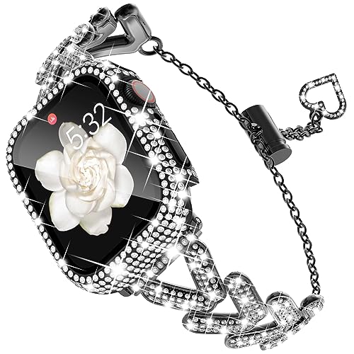 Bracelet Apple Watch 40mm en métal luxueux et coque de protection strass