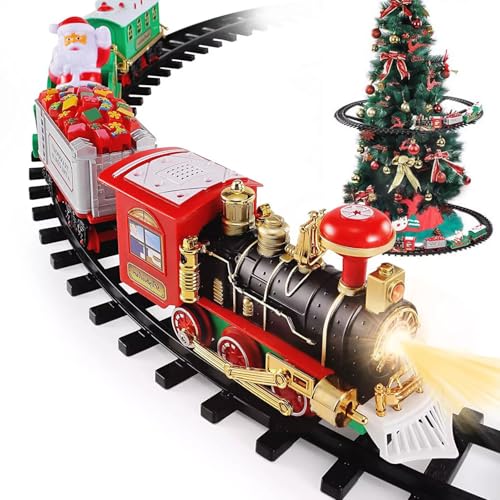 Trenino Elettrico Decorativo per Albero di Natale con Luci e Suoni - Binari 89cm Adattabile ad Alberi Fino a 2,30Mt - Ottimo per Addobbare Casa Durante le Feste Natalizie o Come Idea Regalo