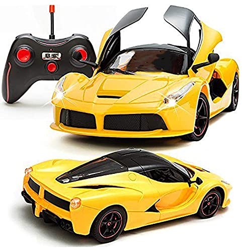 Image of Big Size Ferrari Rechargeable Yellow Racing Car with Remote Control Sports Openable Doors High Performance with Led Lights Kids Super Sports Car for Kids Speed Toy (Multicolor)