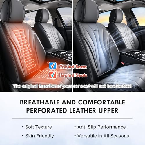 Image of Coverado Car Seat Covers Front Seat, Waterproof Seat Cover, Leather Seat Cover for Cars, Automotive Seat Cover, Driver Car Seat Protector, Front Seat Cushion Universal Fit for Most Cars (Black&Gray)