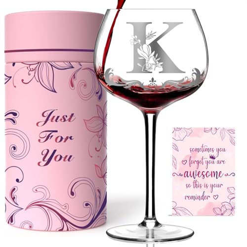 Personalized Monogram Gifts for Women - Customized Initial A-Z Wine Glass, Unique...