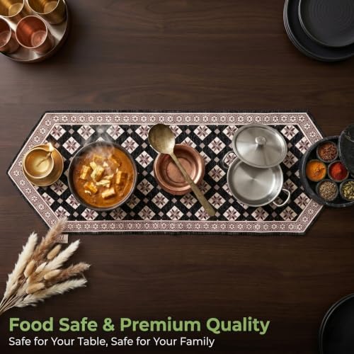 Image of Dining Table Runner for 4 Seater | Premium Viscose Rayon & Cotton Fabric | Washable Heat Resistant Decorative Table Cover for Dining Table | Modern Home Decor | 36 x 14 Inch | Grey