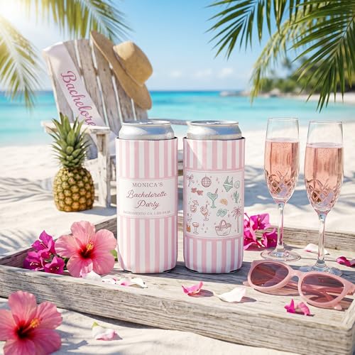 Image of Custom Bachelorette Can Coolers for Bachelorette Party & Beach Trip (Slim)
