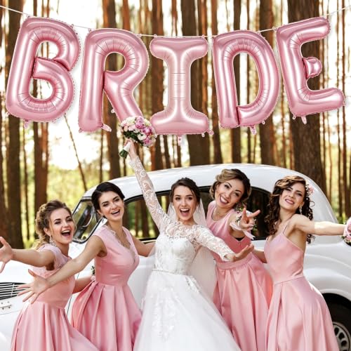 Image of 40 Inch Pink BRIDE Balloons, Giant Bride To Be Balloon, Letter Balloons for Bachelorette Party, Bridal Photo Booth Banner, Wedding Decorations