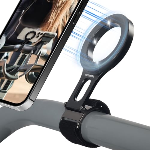 Image of Magnetic Phone Holder for Stroller Bar, Compatible with MagSafe (Strong Magnet) - 180° Adjustable for Gym, Home Fitness Bikes, Shopping Cart, with Adjustable Strap, All Phone (Magnetic Ring Included)