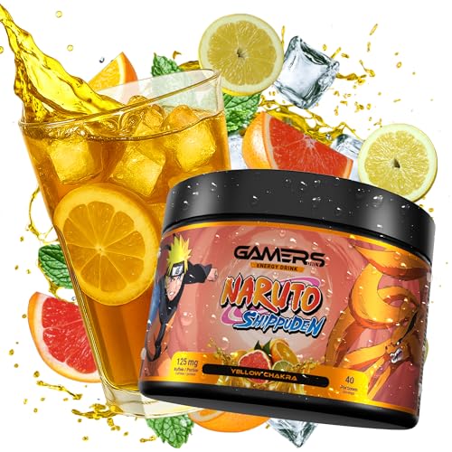 Gamers Only Energy Pulver Naruto Yellow Chakra [MIT KOFFEIN & ZERO ZUCKER ] 40 Portionen | Energy Drink Pulver | Erhöht die Konzentration & Reaktionen | 125MG Koffein & L-Tyrosin & Vitaminen