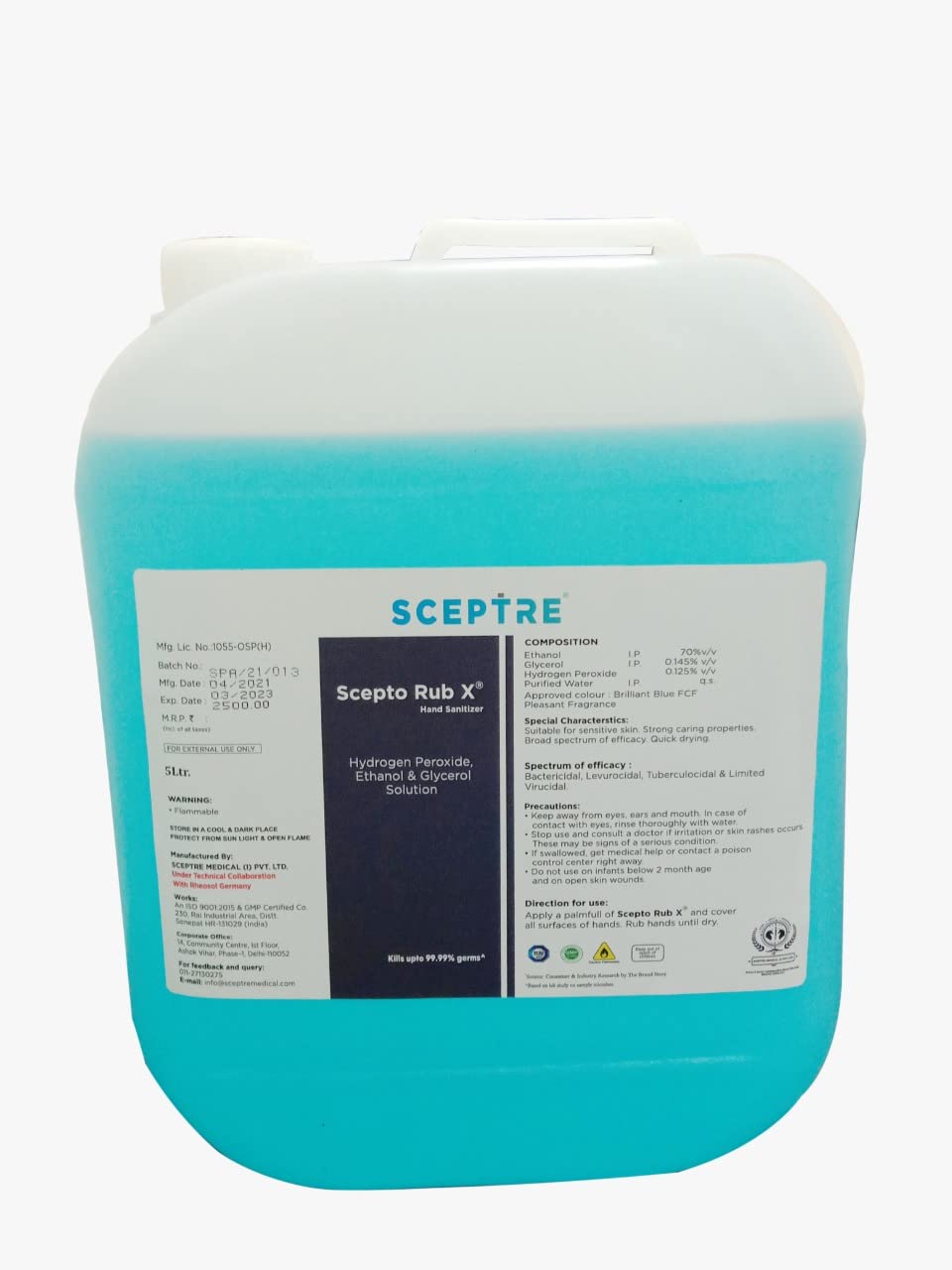 SCEPTRE Scepto Rub X Hand Sanitizer 5 L, Non-Sticky Liquid Hand Rub Fast Acting Gentle Quick Drying Moisturizing For Regular Use & Rapid Sterilization (B09FHK6Y7C) Amazon Price History, Amazon Price Tracker