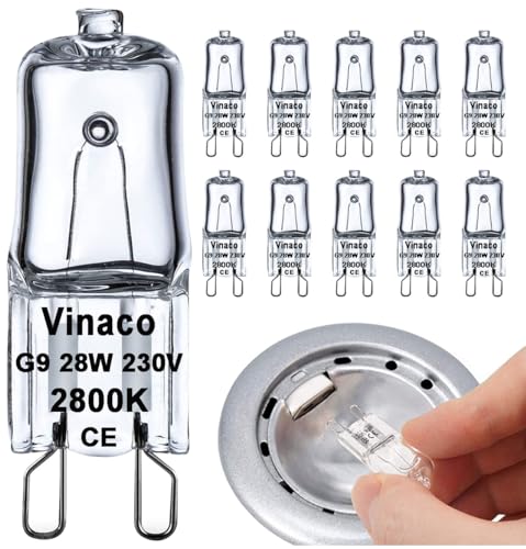 Vinaco G9 Halogen Bulb 28W, 10 Pack G9 Bulb Warm White 2800K, Halogen G 9 Dimmable, High Output 300LM G 9 Capsule Bulbs