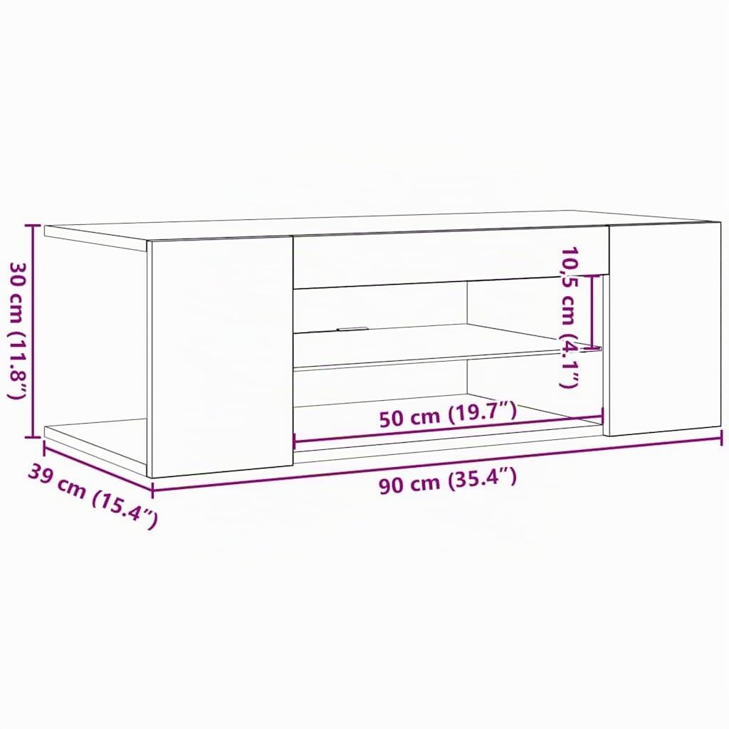 vidaXL Mueble para TV con Luces LED Soporte Armario Aparador Estante Salón Sala de Estar Dormitorio Decoración Entretenimiento Negro 90x39x30 cm