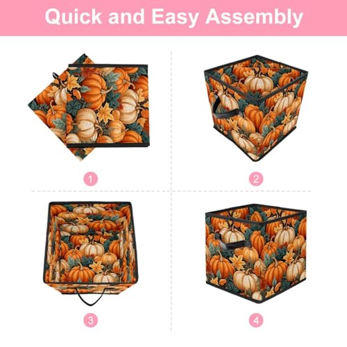 Boîte de rangement à imprimé citrouille grand bac pliable pour vêtements