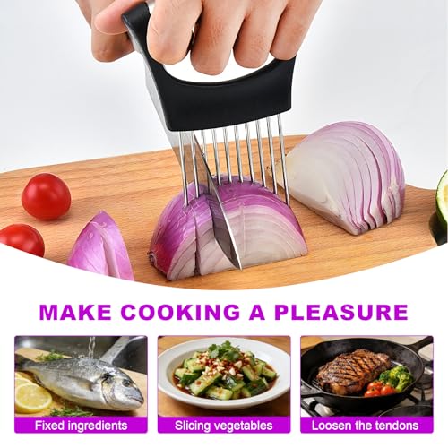 Onion Holder for Slicing Extra-Large Vegetable Chopper Tool Kit with 16 Long Needles and 10 Long Needles, Kitchen Gadget for Tomatoes Potatoes Meat Tenderizer Shred The Spring Onions(2PCs) - Image 5