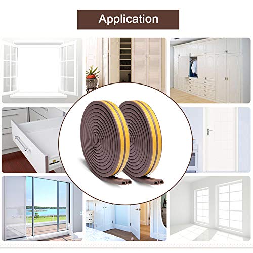 Image of Door Weather Stripping, Window Seal Strip for Doors and Windows- Self-adhisive Foam Weather Strip Door Seal | Soundproof Seal Strip for Cracks and Gaps Epdm D Type (66Ft) 2 Pack (Brown)