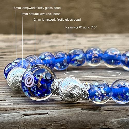 Artsy Crafts Glow In The Dark Sapphire Firefly Beads Bracelet For Women, Luminous Glass Beads Healing Crystal Glowing Beaded Bracelets, Mermaid Bracelet, Stretch Stackable Bangle Wristband (Sapphire) #TOP4