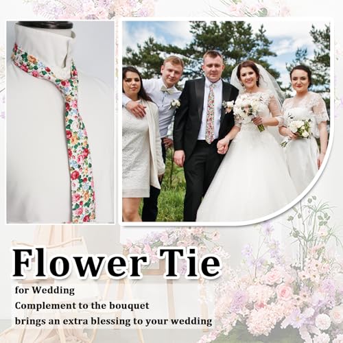 Image of Luckyvestir Ties for Men, Sage Green Cotton Floral Tie 2.76 inch Flower Printed Men's Neckties for Wedding /Groomsmen /Suit /Party