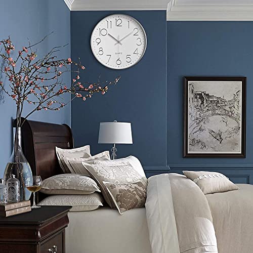 Image of TEKCOOL Digital Wall Clock 12 inch Silent Quartz Decorative Non-Ticking Classic Clock Battery Operated Round Easy to Read for Room /Home /Kitchen /Bedroom /Office /School- (White Silver);