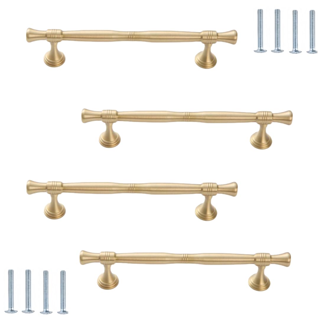 Bouton De Meuble Lot De 4 Poignées De Porte D'Armoire À Un Trou En Laiton Couleur Naturelle 109-128 Mm