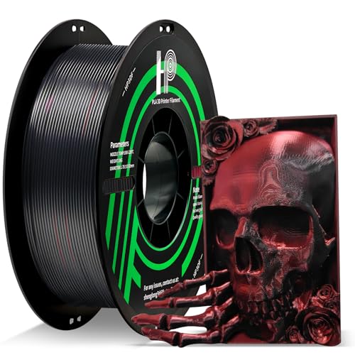 Image of HP3DF 3D Printer Filament, Silk PLA, Color Changeable PLA Filament 1.75mm, Changes Color with Light and Angle, Dimensional Accuracy+ /-0.02mm, 1KG Spool (2.2 lbs), Fit Most FDM Printer(Silk Red Black)
