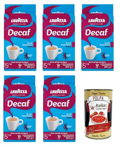 Decaf Intenso Café molido intenso descafeinado 5 x 250 g+ Italian Gourmet polpa 400g