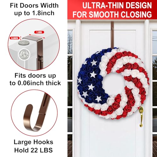 Image of 2-Pack Adjustable Wreath Hangers for Front Door Decor, 12.5-20 inch Heavy Duty Metal Over The Door Hooks (22 lbs) for Easter & Welcome Signs, Ultra-Thin Scratch-Free Holder for Tall & Storm Doors