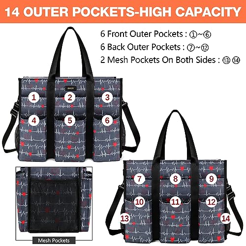 Image of IBFUN Utility Tote Bag with 24 Pockets, Large Teacher Tote for Women with Laptop Compartment, Travel Tote Bag with Zip Top