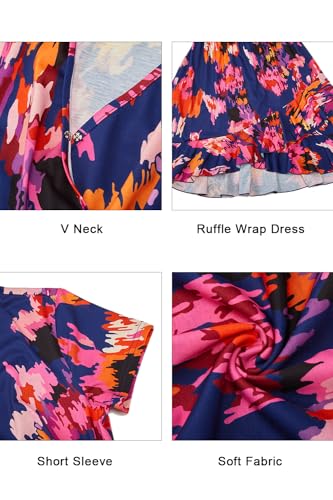 Image of ULTRANICE Womens Summer Dresses Floral V Neck Ruffled Hem Spaghetti Spring Casual Beach Outfits Flowy Wrap Sun Dress