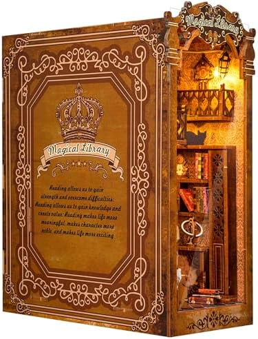 SS Book Nook Kit – DIY Miniature Dollhouse with LED Lights, Creative Bookshelf Decor – Ideal Gift for Adults, Teens, Handicraft Beginners & Friends (Christmas, Birthday, Housewarming)