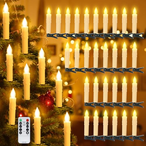 LuJasi Christbaumkerzen Led Kabellos mit Fernbedienung,4 Modi 30er Led...