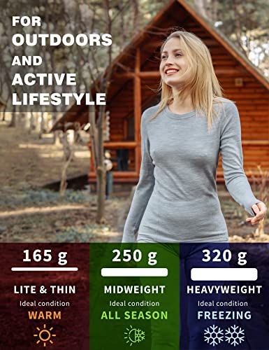 Merino Wool Base Layer Women Pants 100% Merino Wool Leggings Midweight Thermal Underwear Bottoms + Merino Wool Socks(Small, Charcoal Grey 250) #TOP3