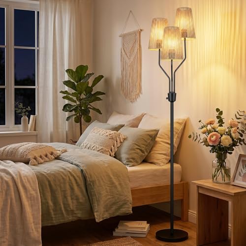 Bairth Boho Floor Lamp, Farmhouse Rattan 3-Light Floor Lamp for Living Room - image 4
