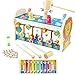 Symiu Jouet Enfant 1 2 Ans Jeux Educatif Bebe 3 in 1 Xylophone Instrument Musique Enfant Banc à Marteler Chasse Taupe Jeu Labyrinthe Cadeau pour Enfants Filles Garçon 1 2 3 Ans
