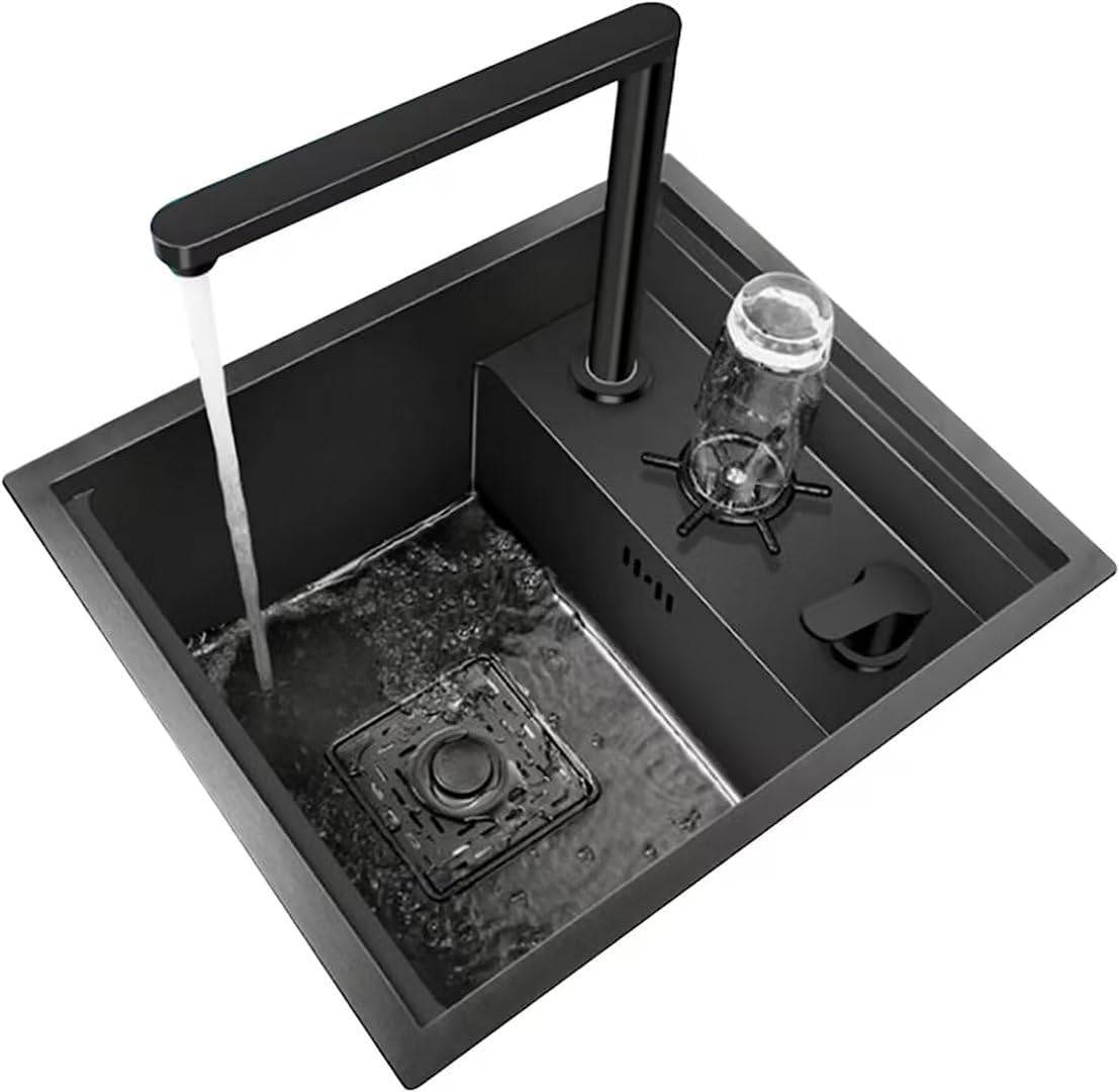 ZQFHSX Undermount Bar Prep Sink with Cover - Stainless Steel Single Bowl Glass Washer Rack