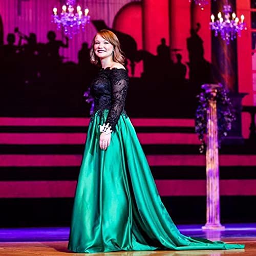 BessDress Off The Shoulder Formal Ball Gown Lace Illusion Long Sleeves Evening Party Dresses BD282
