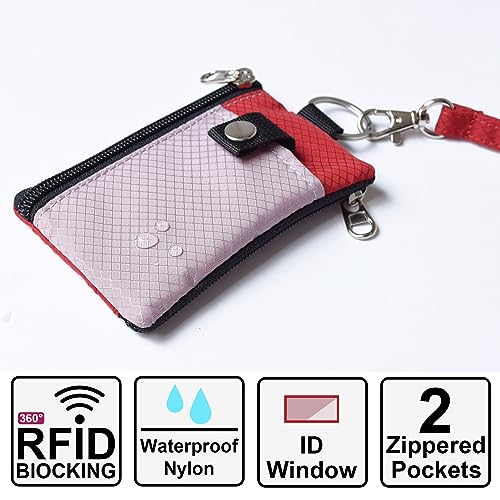 Image of CHENSPRX Minimalist RFID Blocking Small Wallet with ID Window,WaterResistant Zip Id Case Wallet with Lanyard Keychain for Cards,Cash,Travel,Women,Men