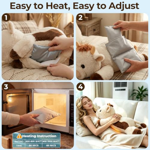 Image of Mewaii Weighted Stuffed Animals for Adults & Kids, 2-5 lbs - 23 inch Heatable Coolable Cow Plush, Microwavable Adjustable Removable Inner Pad, Realistic Hug Comfort Gift (White)