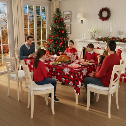 Image of Smiry Plastic Table Cloth Disposable 5 Pack, 54 x 108 Inch Rectangle Waterproof Tablecloth, Printed Gold Table Runner Style for Birthday Weeding, Party Decorations, Sturdy, Red and Black