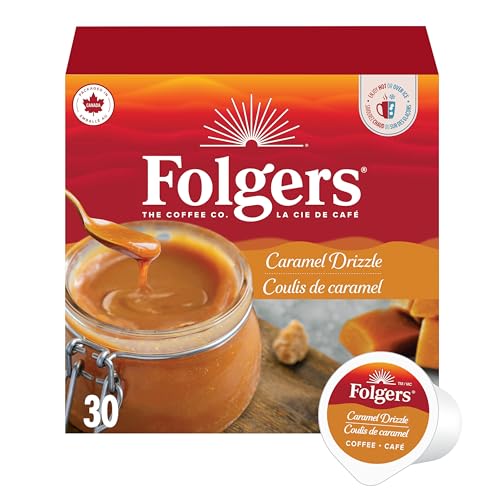 Image of Folgers Caramel Drizzle Flavoured Coffee, Single-Serve K-Cup Pods For Keurig Coffee Makers, 30 Count